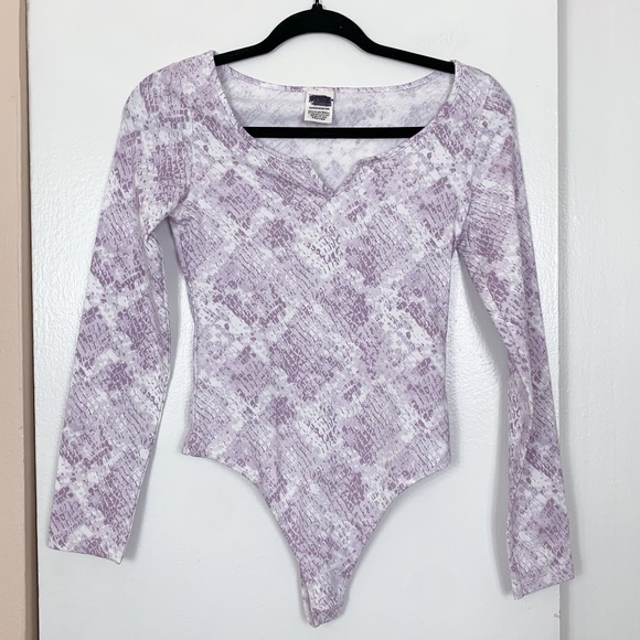 VS Pink Purple Snakeskin Print Bodysuit - Picture 1 of 5